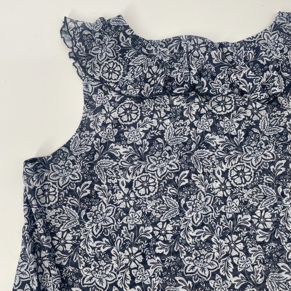 NWOT Lane Bryant 22/24 Blue White Floral Ruffled Sleeveless Blouse Boho Chic - Picture 6 of 10